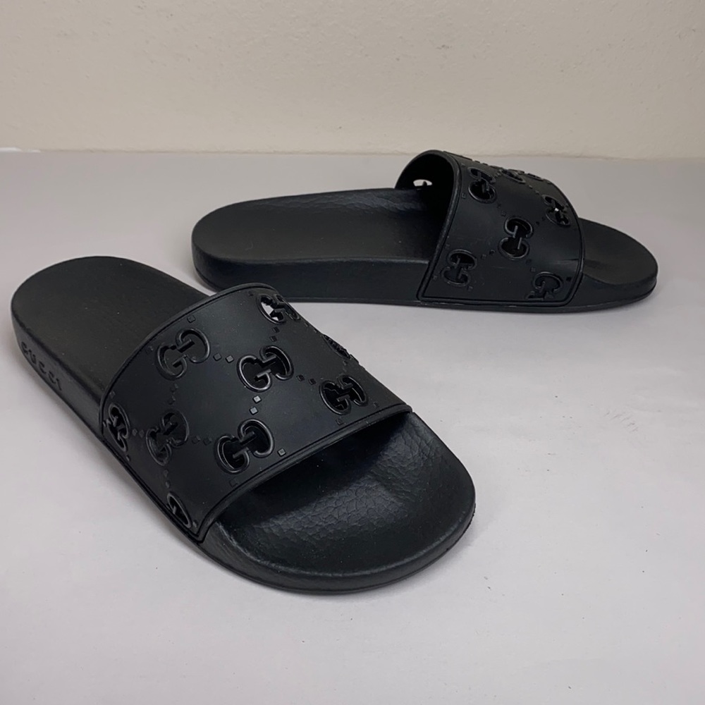Gucci Rubber GG Slide Sandals Black 38